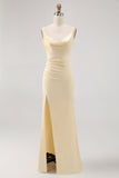 Jonquille Spaghetti Bretelles Satin Fourreau Robe de demoiselle d’honneur