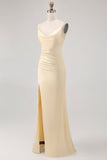 Jonquille Spaghetti Bretelles Satin Fourreau Robe de demoiselle d’honneur