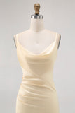Jonquille Spaghetti Bretelles Satin Fourreau Robe de demoiselle d’honneur