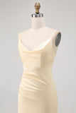 Jonquille Spaghetti Bretelles Satin Fourreau Robe de demoiselle d’honneur