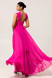 Robe de demoiselle d’honneur convertible en mousseline de soie Fuchsia A Line avec fente