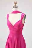 Robe de demoiselle d’honneur convertible en mousseline de soie Fuchsia A Line avec fente