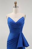 Robe de Soirée sirène bleu royal sans bretelles avec ceinture