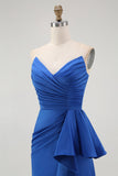 Robe de Soirée sirène bleu royal sans bretelles avec ceinture