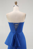 Robe de Soirée sirène bleu royal sans bretelles avec ceinture