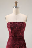 Corset bustier bordeaux Burnout Velvet Demoiselle d’honneur avec fente