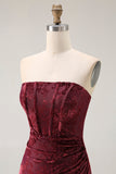 Corset bustier bordeaux Burnout Velvet Demoiselle d’honneur avec fente