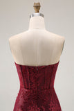 Corset bustier bordeaux Burnout Velvet Demoiselle d’honneur avec fente