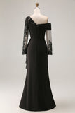 Fourreau noir Asymétrique Longue Mère de la Mariée Robe Avec Appliques de Dentelle