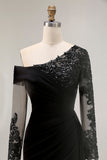 Fourreau noir Asymétrique Longue Mère de la Mariée Robe Avec Appliques de Dentelle