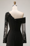 Fourreau noir Asymétrique Longue Mère de la Mariée Robe Avec Appliques de Dentelle