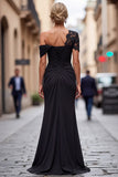 Robe de cérémonie mère de la mariée noire sirène asymétrique avec appliques