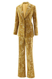 Sparkly jaune pic revers 2 pièces femmes bal costumes avec manches
