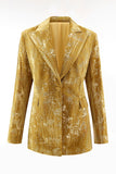 Sparkly jaune pic revers 2 pièces femmes bal costumes avec manches