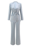 Dusty Blue Peak Lapel Costume 2 pièces pour femmes avec ceinture