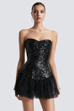 Petite robe noire à bretelles à paillettes trapèze scintillante