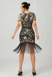 Gatsby noir Robe à paillettes des années 1920 avec franges