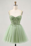 Vert A Line Corset Robe de cocktail Avec Appliques