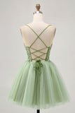 Vert A Line Corset Robe de cocktail Avec Appliques