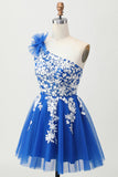 Robe De Cocktail en tulle a-trapèze bleu royal avec lacets dans le dos