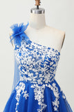 Robe De Cocktail en tulle a-trapèze bleu royal avec lacets dans le dos