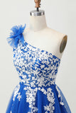 Robe De Cocktail en tulle a-trapèze bleu royal avec lacets dans le dos