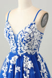 Robe courte De Cocktail en tulle à bretelles spaghetti trapèze bleu royal avec lacets dans le dos