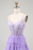 Violet A Ligne Tiered Perlé Corset Robe Longue De Bal Avec Fente