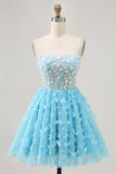 Bleu A Ligne Appliques Papillon Corset Robe de cocktail