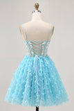 Bleu A Ligne Appliques Papillon Corset Robe de cocktail