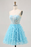 Bleu A Ligne Appliques Papillon Corset Robe de cocktail