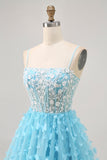 Bleu A Ligne Appliques Papillon Corset Robe de cocktail
