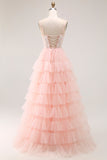 Blush A Line Corset Paillettes Volants Longue Robe de Bal Avec Appliques