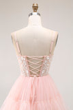Blush A Line Corset Paillettes Volants Longue Robe de Bal Avec Appliques