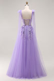 Violet Une ligne à sequins lacets dans le dos Tulle Robe longue de bal avec bretelles noeud