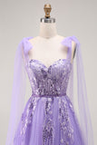 Violet Une ligne à sequins lacets dans le dos Tulle Robe longue de bal avec bretelles noeud