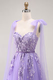 Violet Une ligne à sequins lacets dans le dos Tulle Robe longue de bal avec bretelles noeud