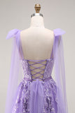 Violet Une ligne à sequins lacets dans le dos Tulle Robe longue de bal avec bretelles noeud
