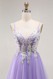 Violet Une ligne appliquée Corset Robe de bal longue avec dentelle dans le dos