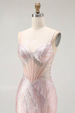 Blush Sirène Corset Perle Longue Robe de Bal Avec Lace Up Back