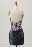 Robe de cocktail courte moulante corset moulante à fleurs roses scintillantes avec paillettes