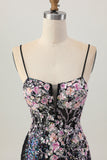 Robe de cocktail courte moulante corset moulante à fleurs roses scintillantes avec paillettes