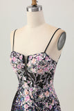 Robe de cocktail courte moulante corset moulante à fleurs roses scintillantes avec paillettes