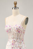 Robe de cocktail courte moulante corset moulante à fleurs roses scintillantes avec paillettes