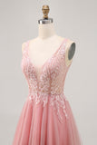 Robe trapèze courte en tulle blush paillettes dos nu avec perles