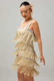 Robe courte moulante moulante à sequins noirs des années 1920 avec franges
