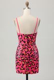 Fuchsia moulante spaghetti bretelles paillettes Robe de bal avec fente