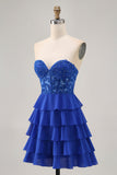 Robe bustier trapèze à plusieurs niveaux corset Royal Blue Homecoming avec perles