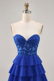 Robe bustier trapèze à plusieurs niveaux corset Royal Blue Homecoming avec perles