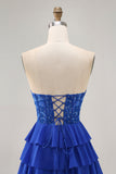 Robe bustier trapèze à plusieurs niveaux corset Royal Blue Homecoming avec perles